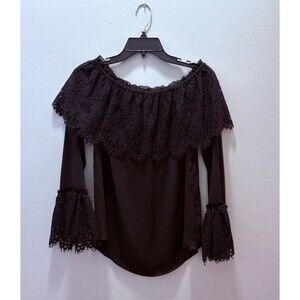 WHBM Top XS Black Lace Off Shoulder Goth Whimsy Dark Romance Castlecore Witchy